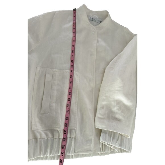 Zara Oversized Linen Blend Bomber Jacket Women Size M Ivory Pockets New - Picture 9 of 14